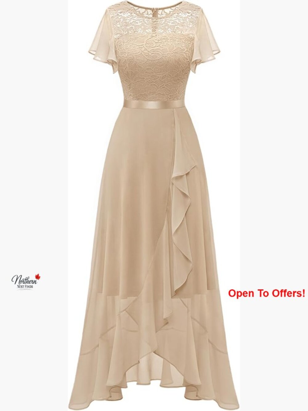 Lace Formal Dress with Slit, A-Line Silhouette, Zipper Closure